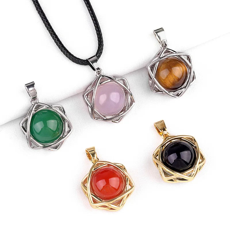 16mm Copper Hexagram Inlaid Amethyst Fashion Style Crystal Gemstone Kabbalah Jewelry Healing Reiki Energy Pendant Necklace