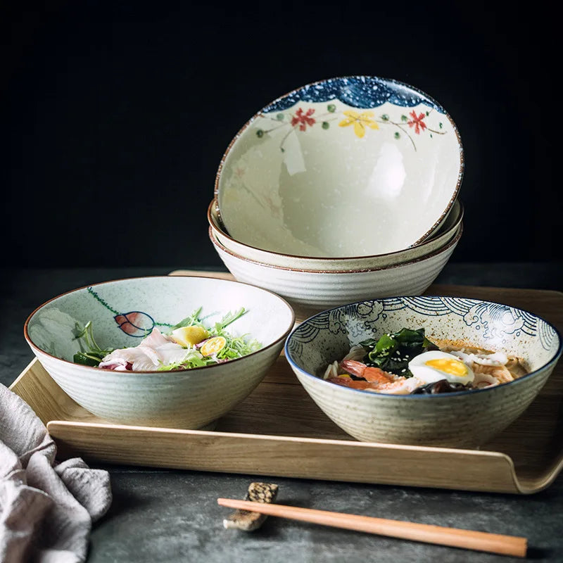Creative Design Ramen Bowls 8 Inch Ceramic Soup Noodle Large Bowl for Restaurants Microwave Safe for Heating Kitchen Gadget