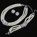 Bride Wedding Multilayer Three Layer Collar Necklace Earring Bracelet Jewelry Sets Imitation Pearl Crystal Jewelry Pearl  Set