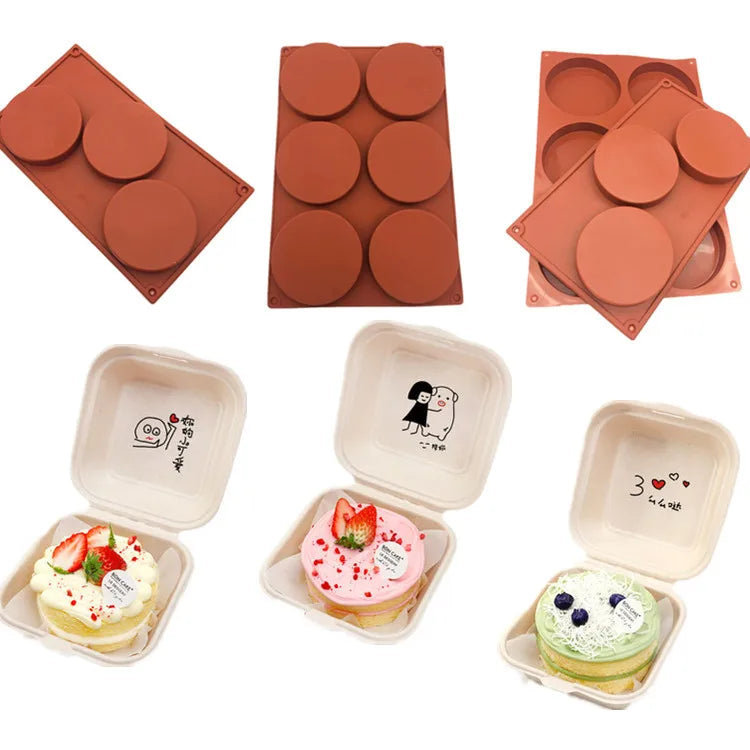 3-Cavity Eco-Friendly Brown Red Silicone Chocolate Mold Bakeware Coaster Tray Moulds Cake Custard Tart Souffle Bento Box Opp Bag