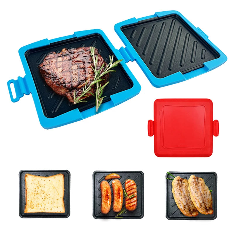 Fast Warm & Cook Sandwich Toasting Silicone Maker Mini Pan Microwave Oven Use Blue Red Portable Double-Sided Breakfast