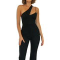 Fashionable Halter Rompers Women Corset  Black Neckline Casual Jumpsuit Sloping Shoulder Slim Jumpsuit