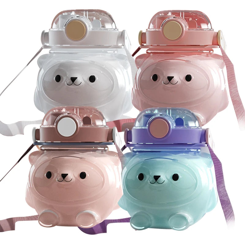 2022 New Design Plastic Bear Shaped 1000 ml Outdoor 32 oz Big Capacity Children Panda Face Cute Kids School Water Bottle