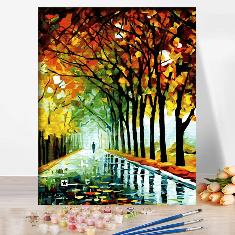 Painting by Numbers Natural Scenery Oil Paint by Numbers for Adults Drawing on Canvas Autumn HandPainted Home Decor Gifts