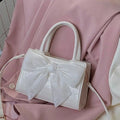 Women's Small Square Shoulder Bags Fairy Girl Sweet Bow Clutch Purse Handbags Crocodile Pattern PU Leather Female Messenger Bag
