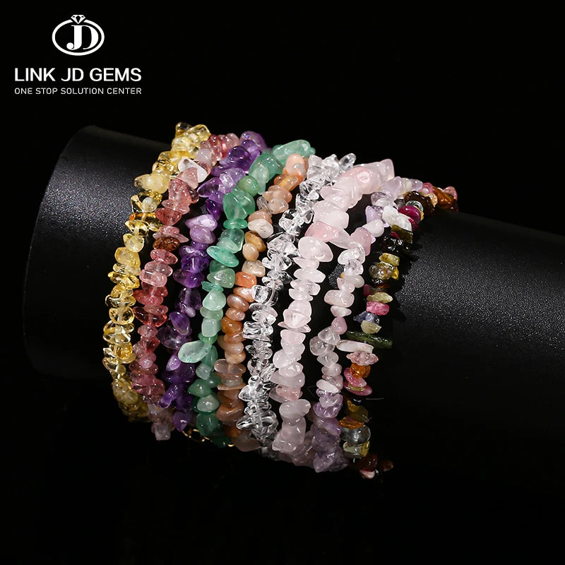 JD Wholesale Natural Stone Healing Crystal Bracelet Amethysts Tourmaline Gravel Adjustable Bracelets for Daily Wear