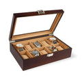 Wooden Box with Hinged Lid 10 Slot Watch Case with Real Glass LidWooden Watch Display Case with Velvet Pillow Watch Storage Box