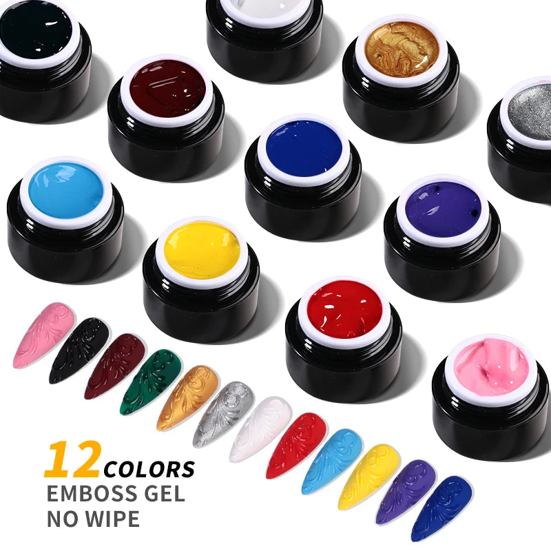 JTING New Design 12 Colors Nail Art Emboss Gel Polish in Jar No Wipe Unique Effect Emboss Nail Gel Polish Collection