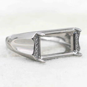 Sterling Silver 8*14mm Semi Mount Men's Ring Frame Empty Blank Claw Setting S925 Base Holder Without Center Stone for DIY Inlay