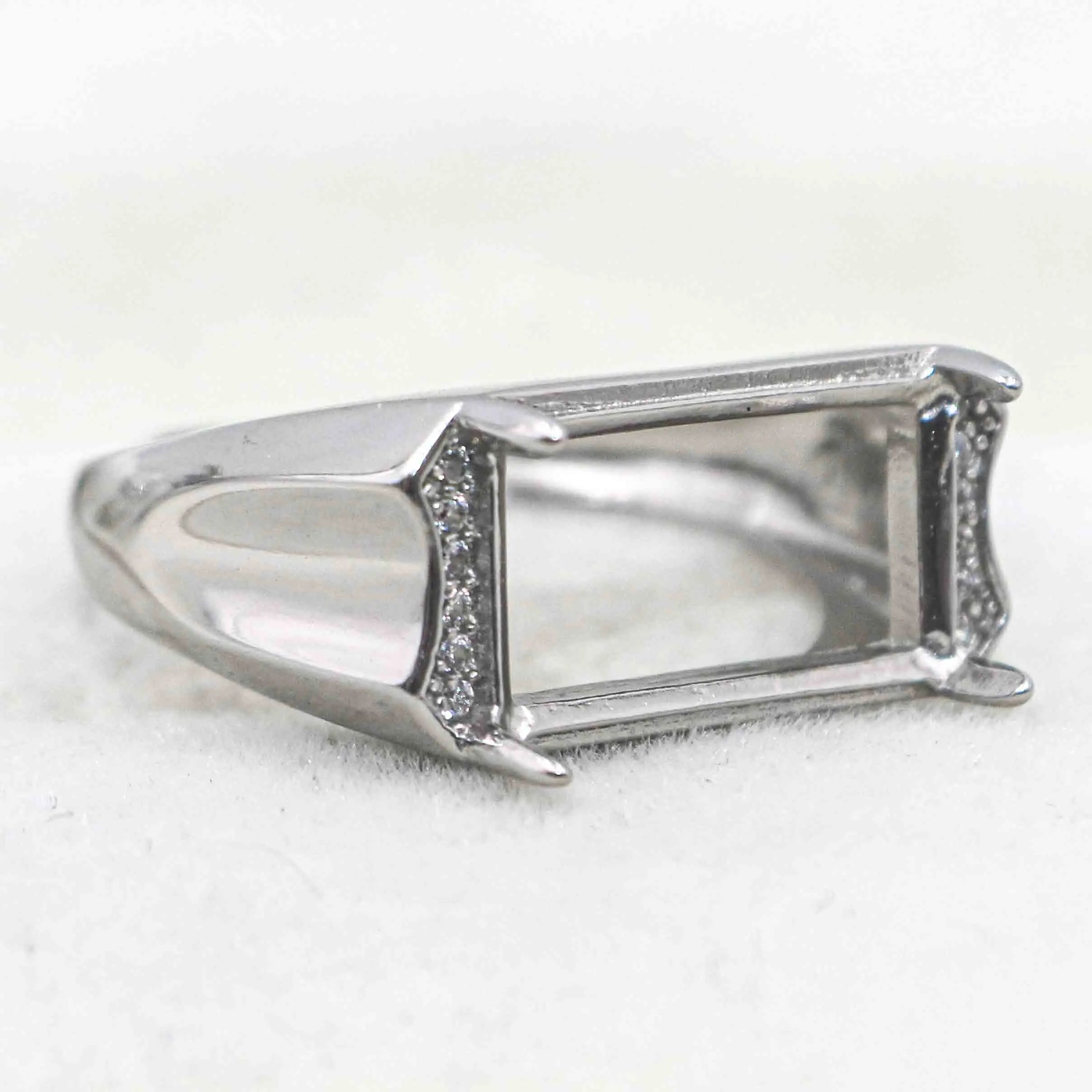 Sterling Silver 8*14mm Semi Mount Men's Ring Frame Empty Blank Claw Setting S925 Base Holder Without Center Stone for DIY Inlay