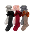 Fashion Baby Girls Velvet Ribbon Big Bow Knee High Socks Child Coarse Needle Knitted Cotton Hosiery Kids Girls