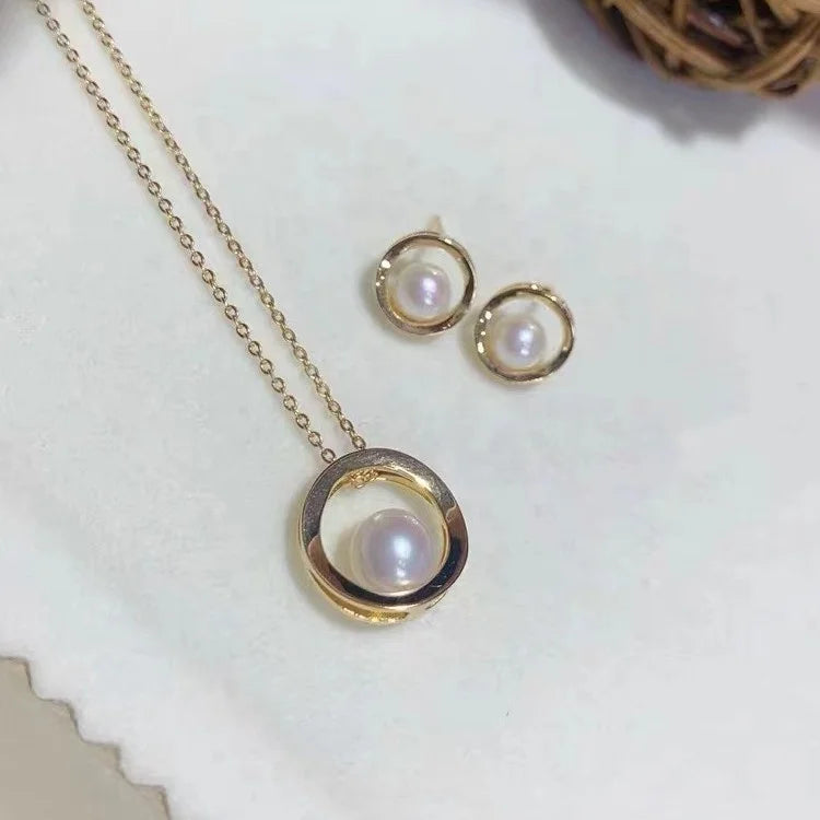 JW043 7-8mm  DIY Natural Real Freshwater Pearl Set Charm  Accessories 925 Sterling Silver  Gold Plated Jewelry Set for Women