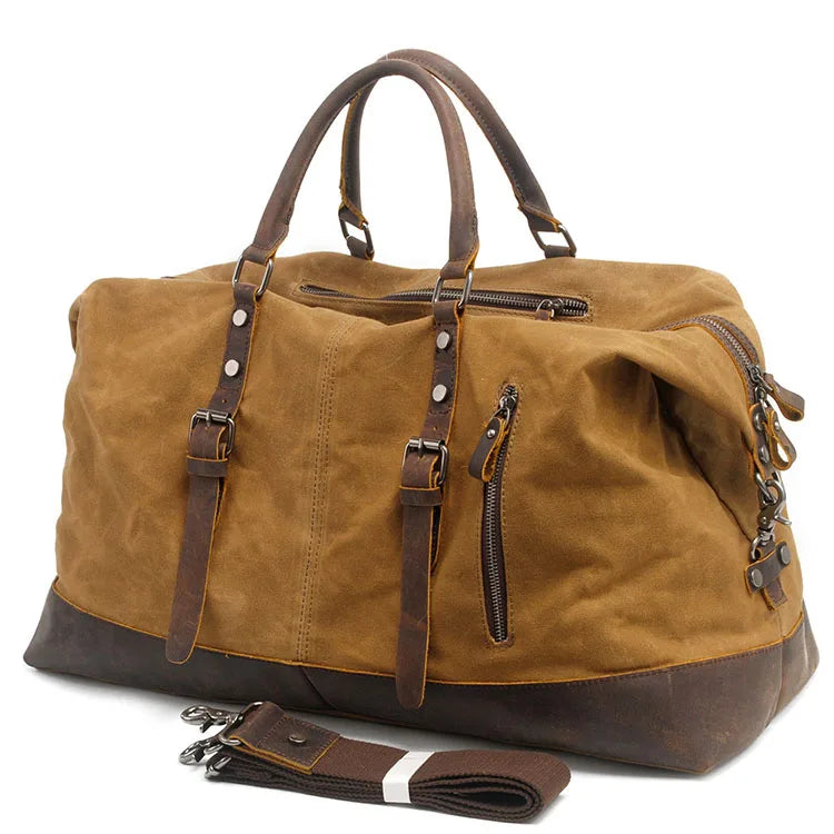 Wholesale Vintage Waxed Leather Canvas Duffle Travel Backpack Zipper Closure Casual Large Capacity for Holiday Weekend Gym Use