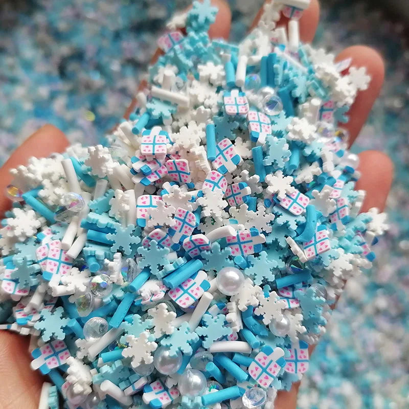 1000g DIY Craft Slime Sprinkles Christmas Snowflake Presents Acrylic Pearl Beads Mix Polymer Clay Sprinkles Slices