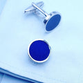 Wholesale Custom Blue Enamel Cufflink Set Classic Design Silver Metal Buttons for Men's Round French Shirt Wedding Gift Ideas