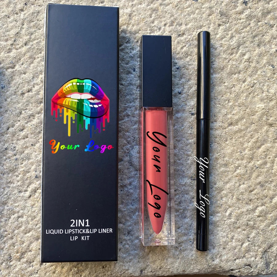 Private Label Custom Lip Kit OEM Wholesale 12 Colors Makeup Lipstick Set With Lipliner Waterproof Liquid Matte Lipstick Kit