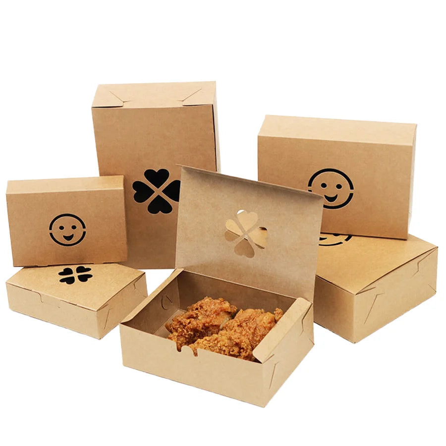 Disposable Fast Food Paper Box Food Grade Kraft Cardboard and PET Salad and Burger Printed Offset Printing Handled