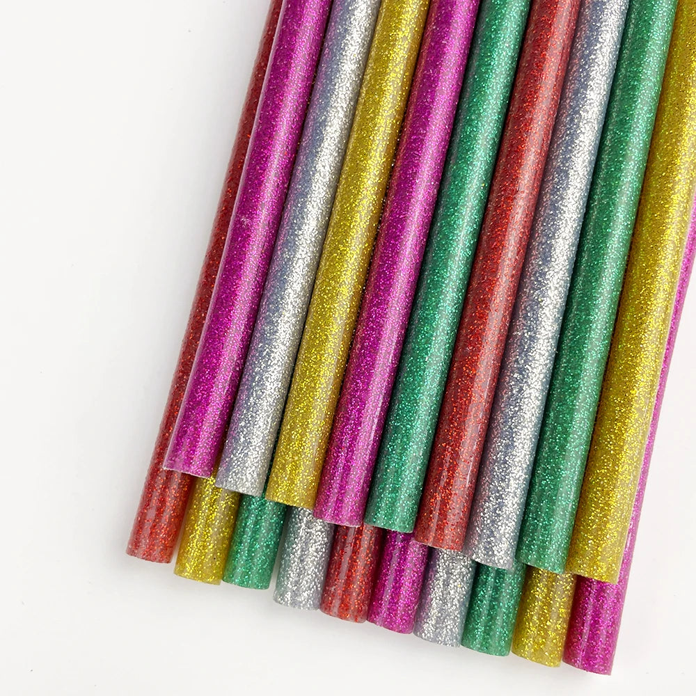 Assorted Glitter Colored Hot Melt Glue Sticks 7mm Mini Sparkling EVA Adhesive Bars for Children DIY Art Craft Projects MegaBDM