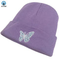 Factory Wholesale Autumn Winter Warm Casual Knitted Hat Custom Butterfly Embroidery Image Print Beanie
