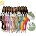 2025 New Arrivals Spring Female Zip up Jacket Color Block  Patchwork Two Pieces Pants Sweatsuit Set Tracksuit Woman Jogger Set
