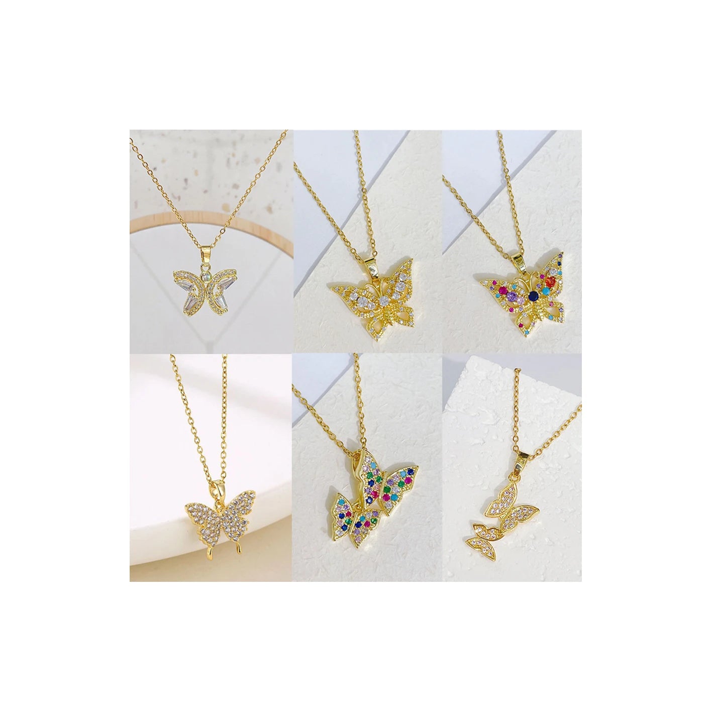 Dainty Luxury Jewelry Women Multi Color Butterfly Charms 18 K Gold Zircon Butterfly Necklace