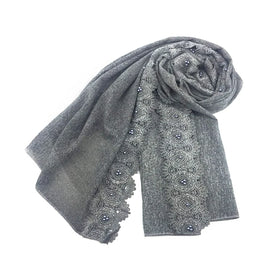 2024 New Hijab Hot Selling Muslim Plain Cotton Stretchy Hijab Beaded Pearl Hijab With Lace Scarf