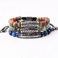 New Design Vintage Silver Stainless Steel Anchor Bar Natural Stone Adjustable Beaded Bracelet Women Men