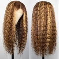 Curly Human Hair Wig Transparent HD for Frontal Highlight Honey Blonde for 13x1 Brazilian Deep Water Wave 10A Grade Wigs