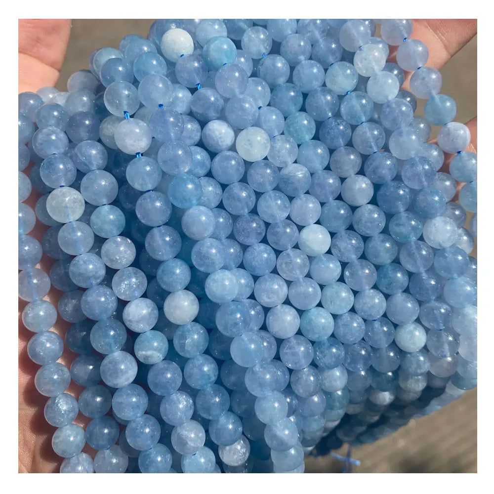 Wholesale Natural Stone Blue Aquamarine Chalcedony Citrine Quartz Beads 6mm 8mm 10mm Dyed Loose Chalcedony Beads