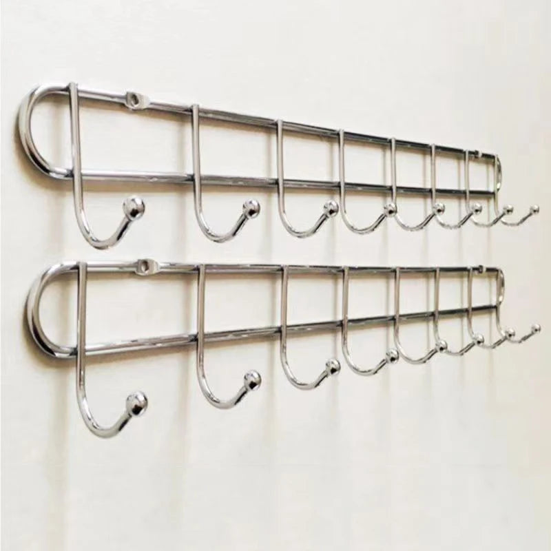 Multi-Functional Wall Mounted Single-Row Sivler Color  Plating Metal 5/6/7/8 Hooks Coat Towel Rack