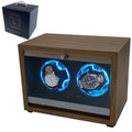 Antique Auto Stop LED Black Walnut Wood 2 Watch Winder Mechanical Case with LED