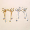 Girl Fashion Bow Earrings Crystal Diamond Party Rhinestone Bowknot Earrings