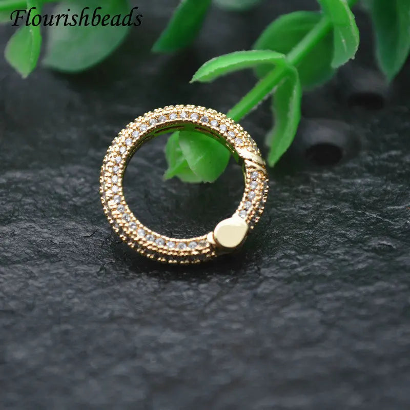 18K Gold Plated CZ Paved Round Square Oval Clasp Brass Pendant Necklace Making Findings