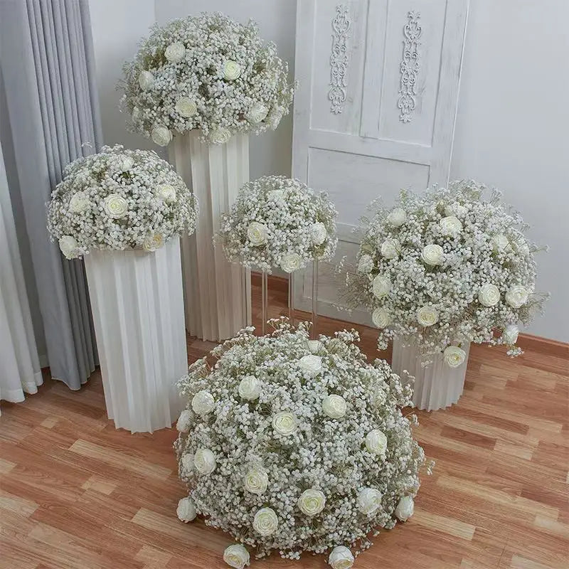 Hot Selling White Red Floral Artificial Flower Ball Centerpieces Handmade for Wedding Table Garden Decor