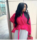 Casual African Style Long Sleeves Issey Miyaki Pleat Plus Size Gradient Color Women Two Pieces Skirt Set Clothing