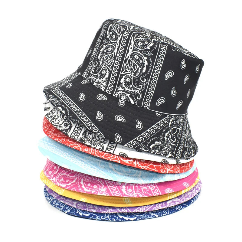 Hot Sale Summer Double-sided Paisley Cashew Print Plain Sun Shade Print Fisherman CapWholesale Reversible Bulk Bucket Hat