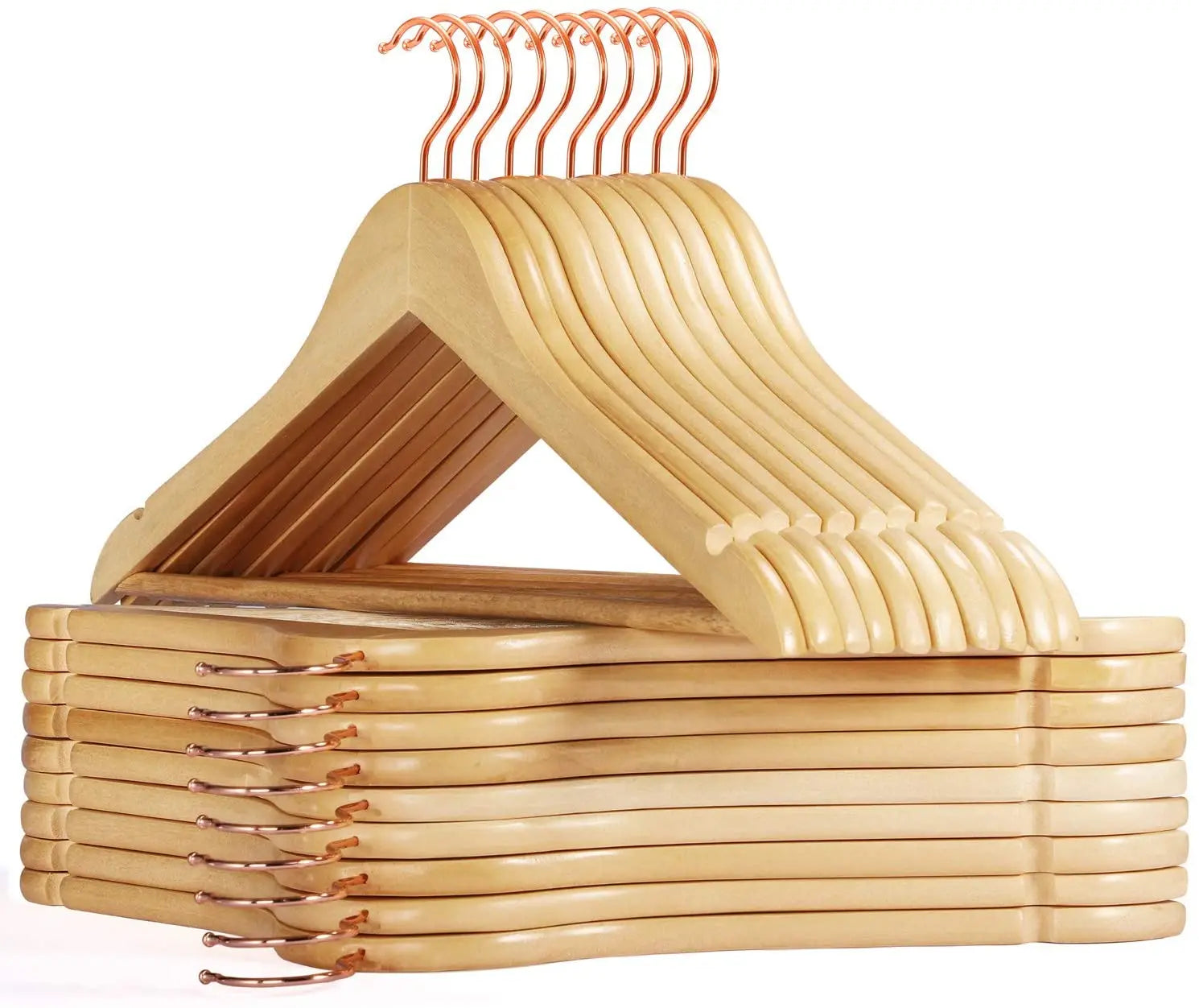 Tailai Hangers Wood Clothes Hanger Hook Hangers for Closet Rose Gold Wooden Smooth Premium Wood Heavy Duty Natural Iron Single