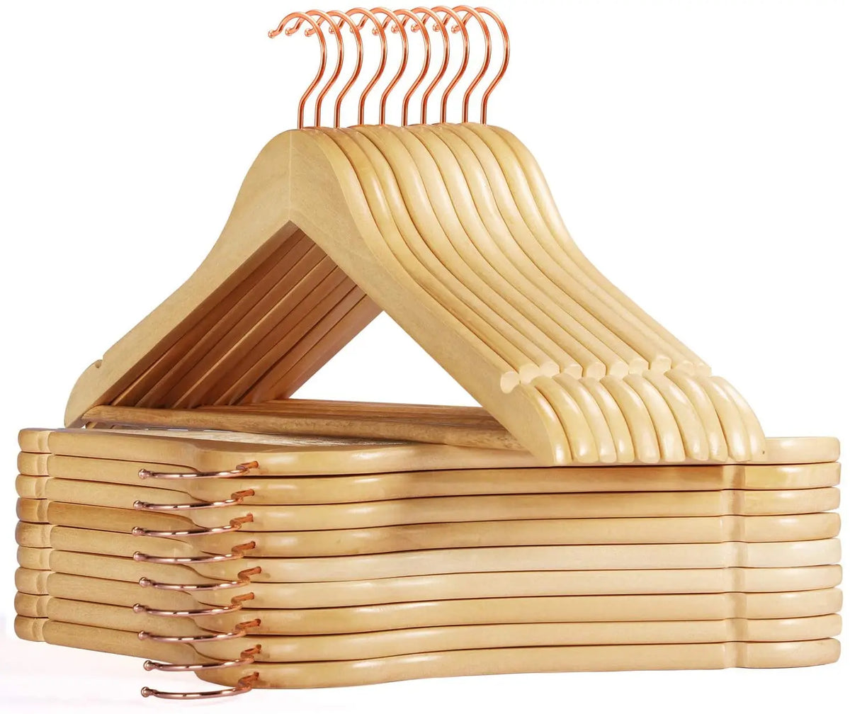 Tailai Hangers Wood Clothes Hanger Hook Hangers for Closet Rose Gold Wooden Smooth Premium Wood Heavy Duty Natural Iron Single