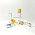 10ml Transparent Bamboo Screw Cap Empty Glass Roller Bottle Screen Printing Metallic Style for Essential Oil Perfume Face Cream