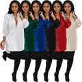 BN275 High-Quality Sequin Dresses Women Casual Lady Elegant Turn-down Collar Long Sleeve Loose Shirt Dress With Lining