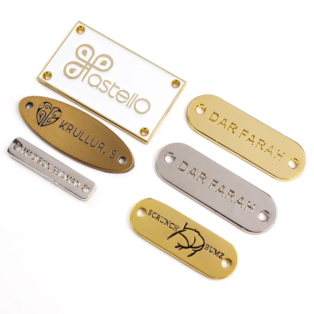 Wholesale Customize Brushed Brass Name Badge Decorative Gift Engraving Bag Label Metal Name Custom Metal Bag logo