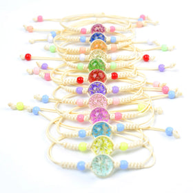 Hot Sale Real Flower Specimen Ornaments Handmade Braided Bracelet Beautiful Multi-color Fancy Dry Flower Bracelet to My Daughter