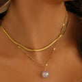 Gold Plated Stainless Steel Multi Layers Snake Chains Purple Pearl Pendant Necklace Choker Fashion Jewelry