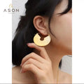 Ason Fashion New Trend Stainless Steel Fan Shaped 18K Gold Plated Jewelry Delicate Disc Circle Flat Hoop Earrings for Women