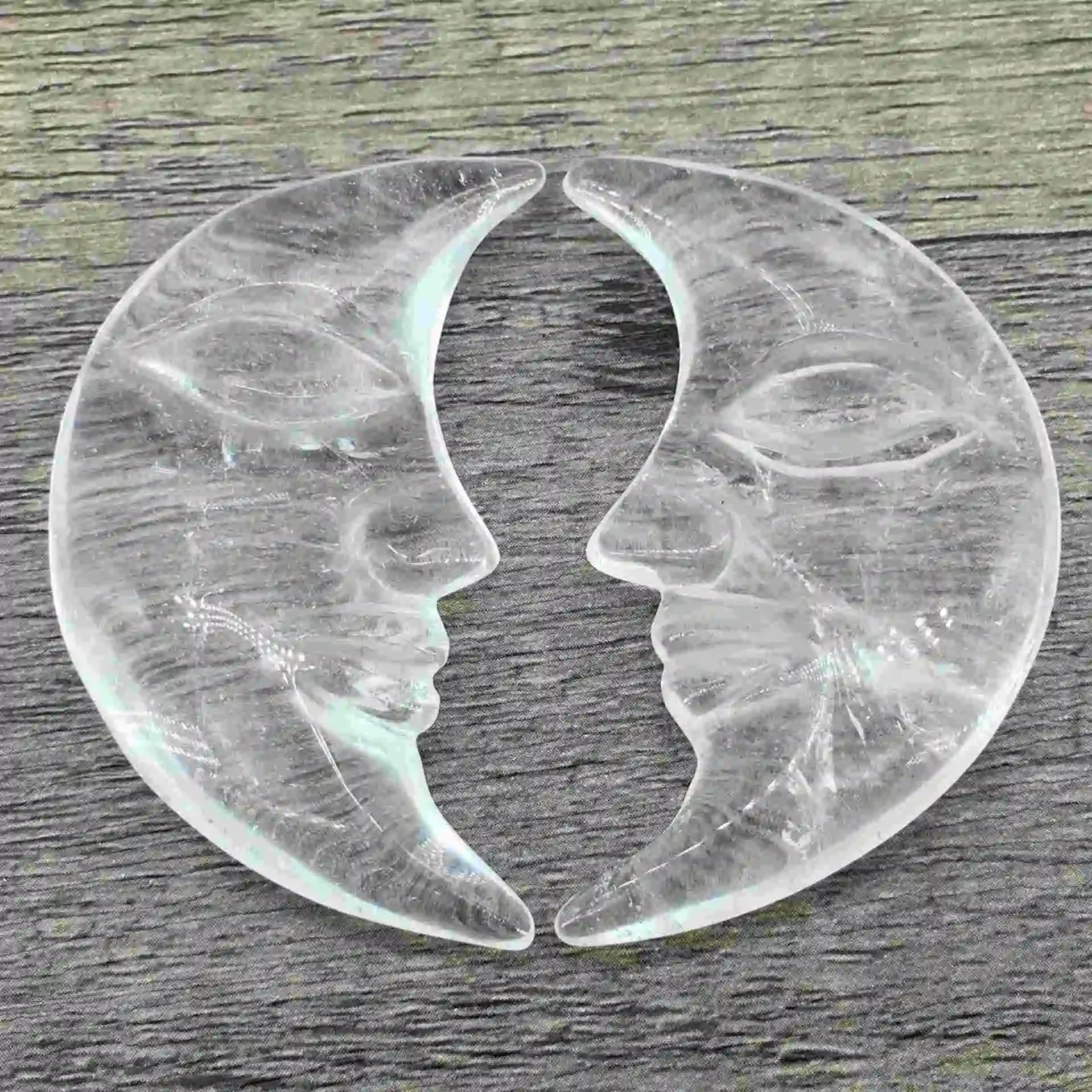 2026 Crystal Crafts Factory Produce Natural Silver Obsidian Crystal Sun and Moon Face Clear Quartz Moon Face