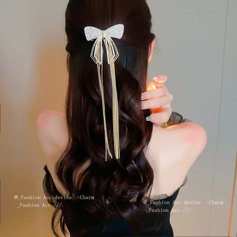 New Women Metal Hair Claw With Tassels Elegant Bowknot Hair Clips Girls Hair Accessories