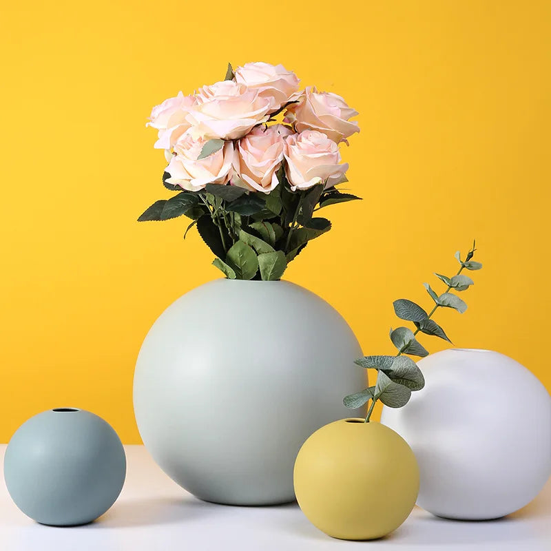 Traditional Ceramic On-glazed Macaron Circle Vases Pastel Mix & Match Colors for Home Decoration