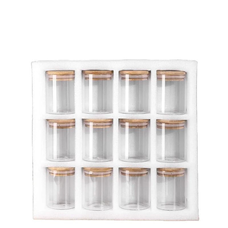 12 Piece 4 oz Glass Spice Jars With Bamboo Lids Set and Labels