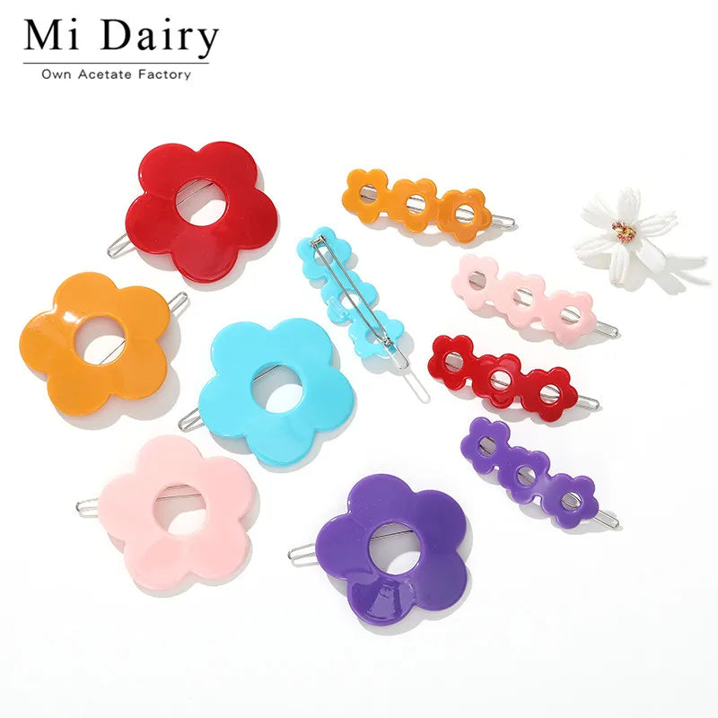 MiDairy Wholesale Price Fashion Korea Design Fancy Alloy & Acetate Large Daisy Flower Hair Clips for Baby Kids Girls