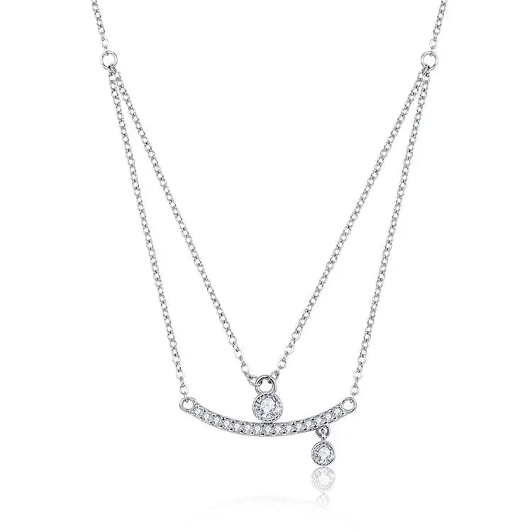 ZHILIAN Luxury Jewelry for Women 925 Sterling Silver Cubic Zirconia Ladies Double Layer Chain Necklace